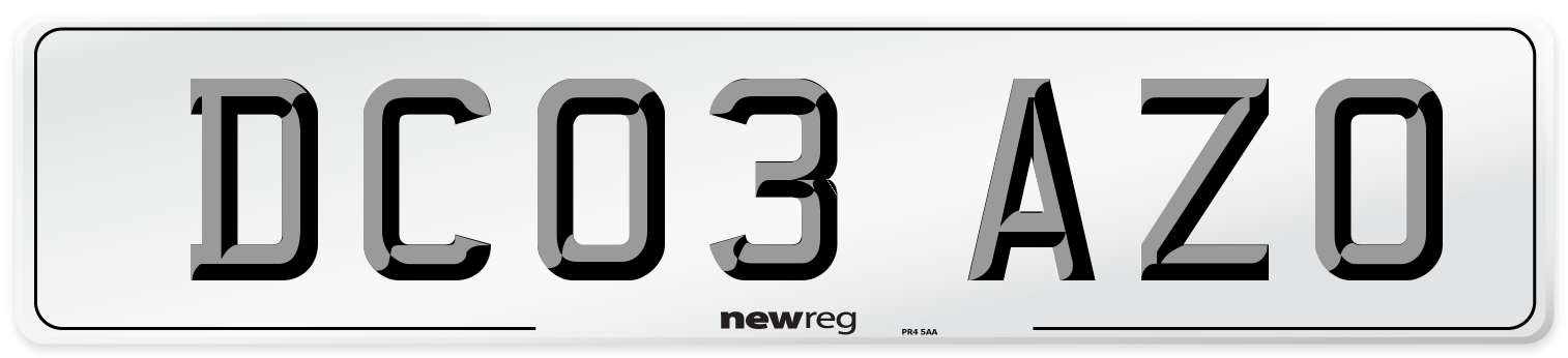 DC03 AZO Number Plate from New Reg